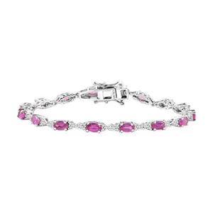 Pink Sapphire Moissanite 925 Sterling Silver Rhodium Plated Bracelet for Women Jewelry Birthday Christmas Gifts