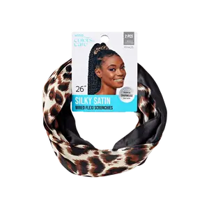Kiss Colors & Care Silky Satin Flex Wired Scrunchies – Black/Leopard
