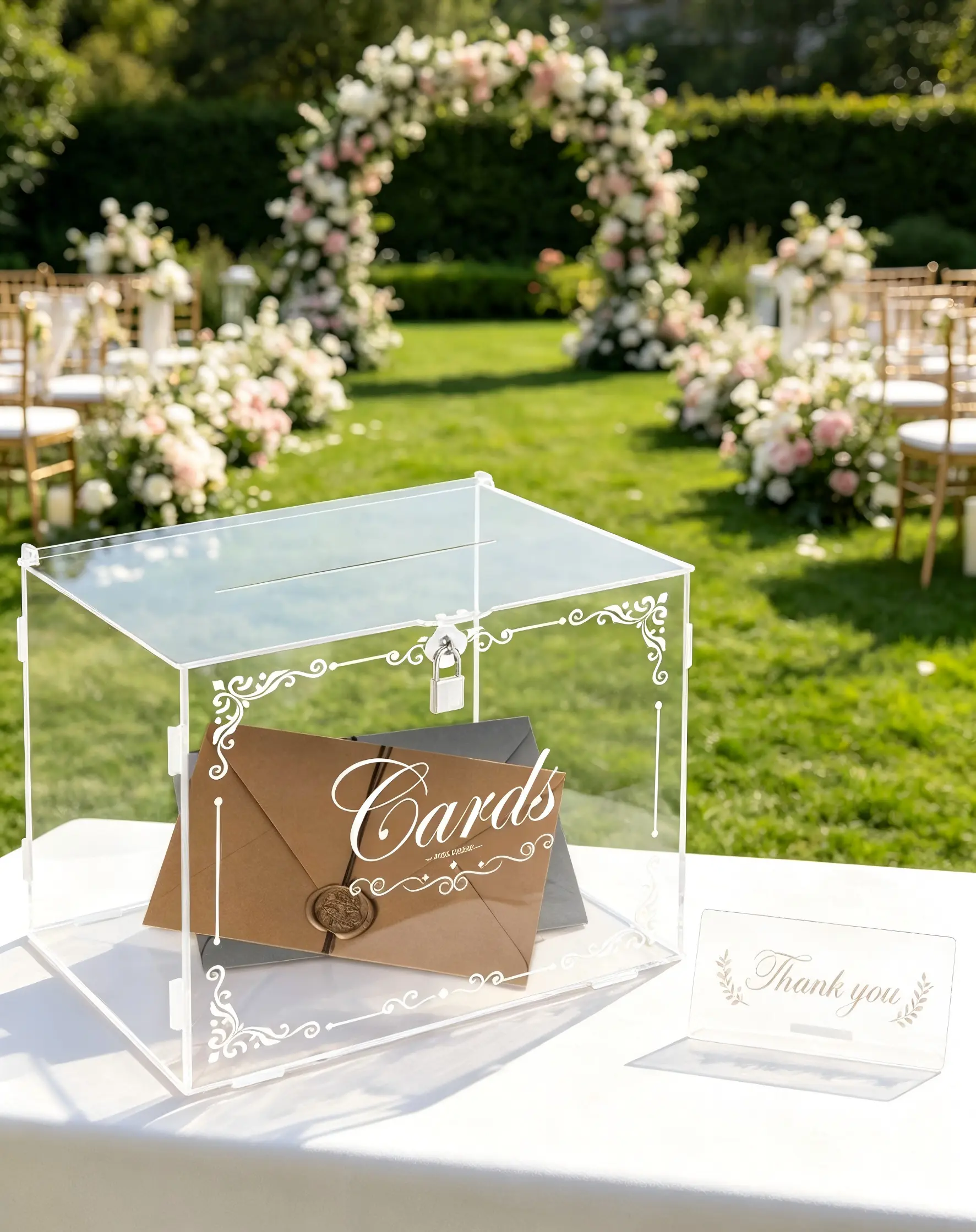 Acrylic Wedding Card Box with Lock & Slot - Secure Foldable DIY Gift Holder, Scratch-Resistant Surface, Protective Film, Elegant Decoration & Keepsake Display for Wedding Reception, Baby Shower