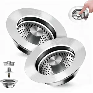 Upgraded 3-in-1 Kitchen Sink Stopper, 304 Stainless Steel Sink Drain Strainer, Anti-Clog Food Catcher Basket with Odor Filter for US Standard 3 1/2 inch Drains handle rod