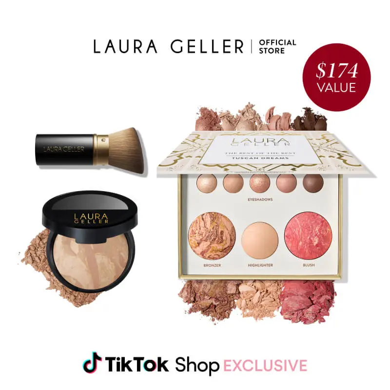 Laura Geller Tuscan Dreams Baked Starter Kit - Powder Foundation, Blush, Highlighter, Eyeshadows, & Kabuki Brush