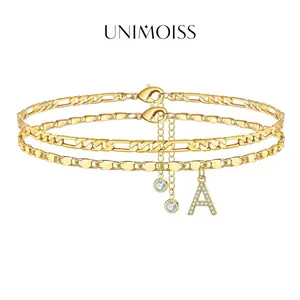 Layered Letter Anklets Brass Initial Pendant Ankle Chain Set Golden Alphabetical Ankle A-Z Birthday Anniversary Gifts for Girls Women Costume Jewelry Accessories