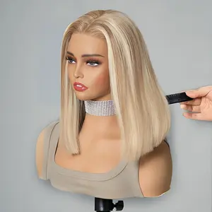 Mscoco Hair Highlight Blonde P16/613 Straight Bob Wig Lace Wig 6x5 Ash Blonde Straight Bob Wig