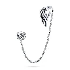 Guardian Angel Wing Cartilage Ear Lobe Helix Chain Ear Cuff CZ Stud Earring 1 Piece Stainless Steel