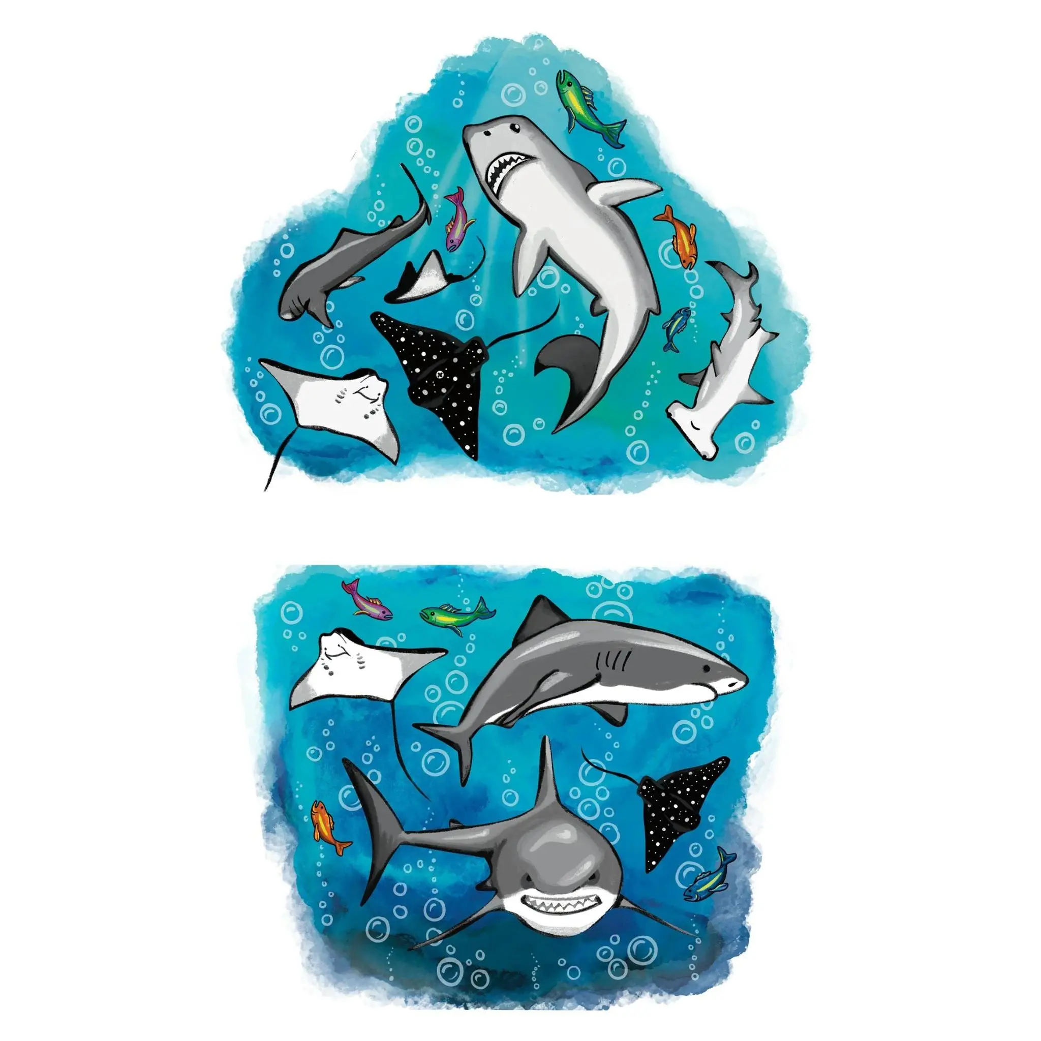Sharks and Stingrays Full Arm Temporary Tattoo Sleeve for Kids - Lil' Jaws Fake Tattoo