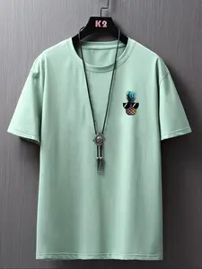 Men's Regular Fit Pineapple Print Drop Shoulder Sleep Tee without Necklace, Casual Soft Comfortable Round Neck Short Sleeve T-shirt for Daily Wear, Mens Sleepwear & Loungewear for Summer, Casual Comfy Tee