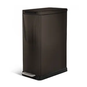 Home Zone Living 12 Gallon Slim Kitchen Trash Can with Soft Close Lid, Removable Liner, and Bag Tuck Band, Matte Black