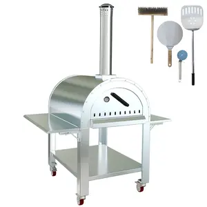 Superior Wood Fired Outdoor Pizza Oven – 2-Layer Stainless Steel Pellet & Charcoal Pizza Maker with Superior Insulation, Mobile Grill with 4 Wheels for Backyard, Patio, Outdoor Kitchen – 32x46x80 Inches