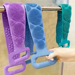 3pcs Green Purple Blue Mixed Set Body Sponge Silicone Brush Bath Towel Scrub Back Massage Shower Extension Light Beige Cleansing Brush