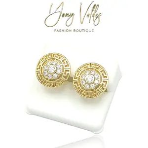 Gold Plated Round Huggie Earrings with Crystal Details