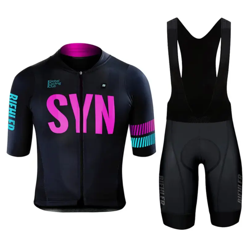 Male Fitted Colorblock SYN Professional Road Biking Suit - Short Sleeve Tops, Thin Fabric, 9D Padded Seat Cushion, Team-Matched Overalls for Racing/Training