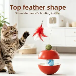 Cat Tumbler Turntable Toy Detachable Feather Teaser Stick Leakage Food Puzzle Interactive Cat Toy