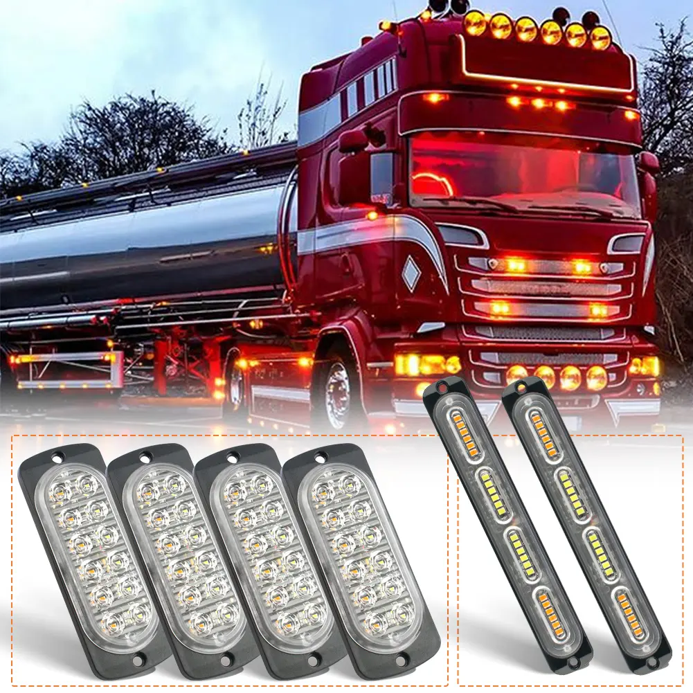 White/Yellow Strobe Light, Waterproof, Even Light Distribution, Multiple Flash Modes, Easy Installation, Suitable for 12V-24V Trucks, Vans, Cars ( Two Model)