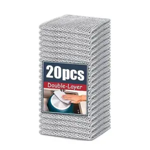 20-Pack Dish Cloths Double Ply Dish Cloths, Multipurpose Scratch Resistant Wire Dish Cloths, Wet and Dry, Reusable, Wire Cleaning Cloths for Kitchen, Sink and Pans, Silver, Removable and Washable, Comes with More Reusable Cleaning Towels