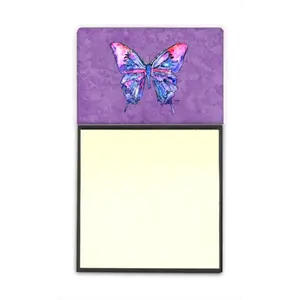 212 MAIN Butterfly on Purple Refillable Sticky Note Holder, 3x3 In. Postit Note Dispenser, Office Stationery & Supplies, Cute Aesthetic Funny Desk Accessories, Desk Tidy, Cubicle Organizer