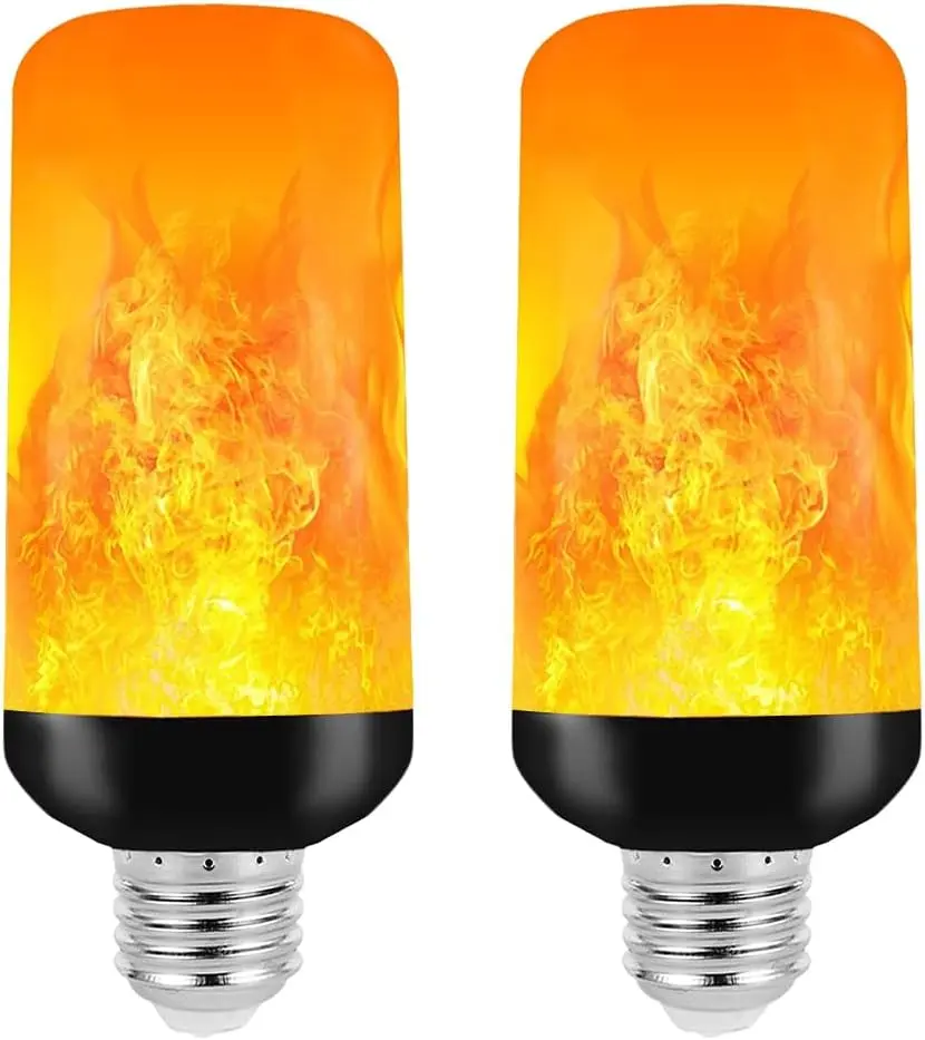 2-Pack E26 Socket LED Flame Light Bulbs - LED Lights with 4 Flickering Modes, Gravity Conversion for Upside-Down Use, 120V Fake Fire for Halloween, Home Decor (Patio, Porch)