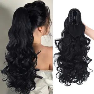 20 Inch Natural Black Claw Clip Ponytail Extension for Women Girls, Long Curly Wavy Synthetic Hairpiece, Easy to Wear & Secure Fixation Ponytail for Daily Use Party