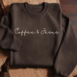 Coffee + Jesus Crewneck Retro Sweatshirt, Christian loungewear, Coffee Lover, Jesus In The Street Clothing Crewneck, Vintage Adult Christian Merch, 90s Graphic Hoodie, Women's Gift, Men's Oversized, Unisex Pray Apparel T-Shirt faith