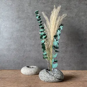 Stone Ikebana Vase – Handcrafted Natural Stone Japanese Flower Holder with Stainless Steel Pin Frog for Minimalist Floral Arrangements