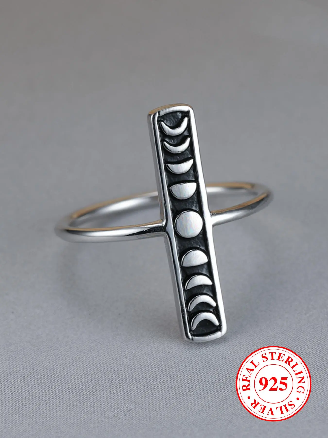S925 Sterling Silver Vintage Crescent Moon & Star Design Ring, Geometric Design Ring, Statement Rings, Real Rings, Beautiful Rings, 2024 New Style Jewelry for Party & Daily Decor, All-match Jewelry As Anniversary Gift