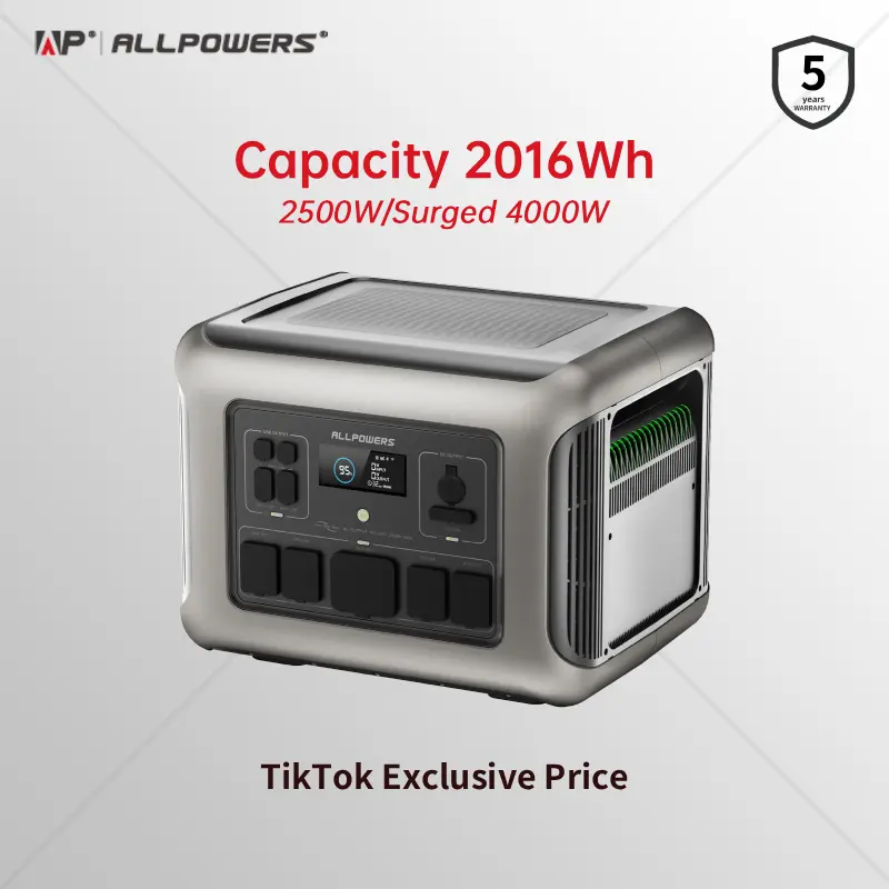 ALLPOWERS R2500 Portable Power Station 2016Wh,LiFePO4 Battery,Full Charge in 1.5 Hours,Solar Powered Generator for Home Use,Outdoor Camping,Off-Grid Emergency
