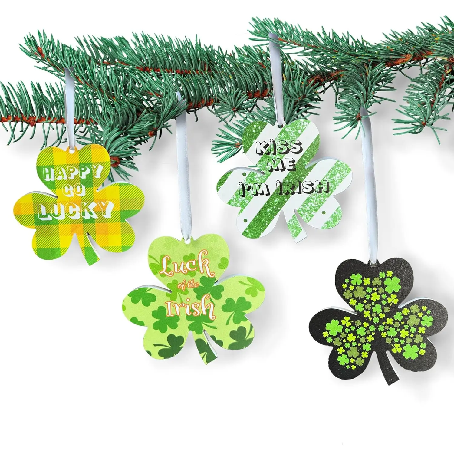 4PC PVC Shamrock Ornament Set, St. Patrick's Day Home Decor, Indoor-Outdoor Luck of The Irish Ornaments, Ideal Gift for Home Supplies