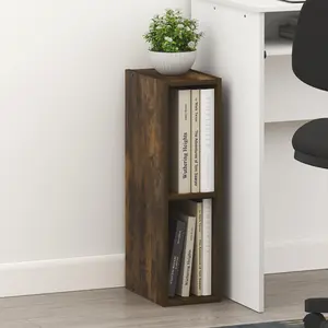 FULDA Bookcase, 2-Tier Narrow Bookshelf, 6-In Wide Narrow Bookcase, 9.3 x 5.9 x 21.2, for Living Room Bedroom Home Office, Amber Pine