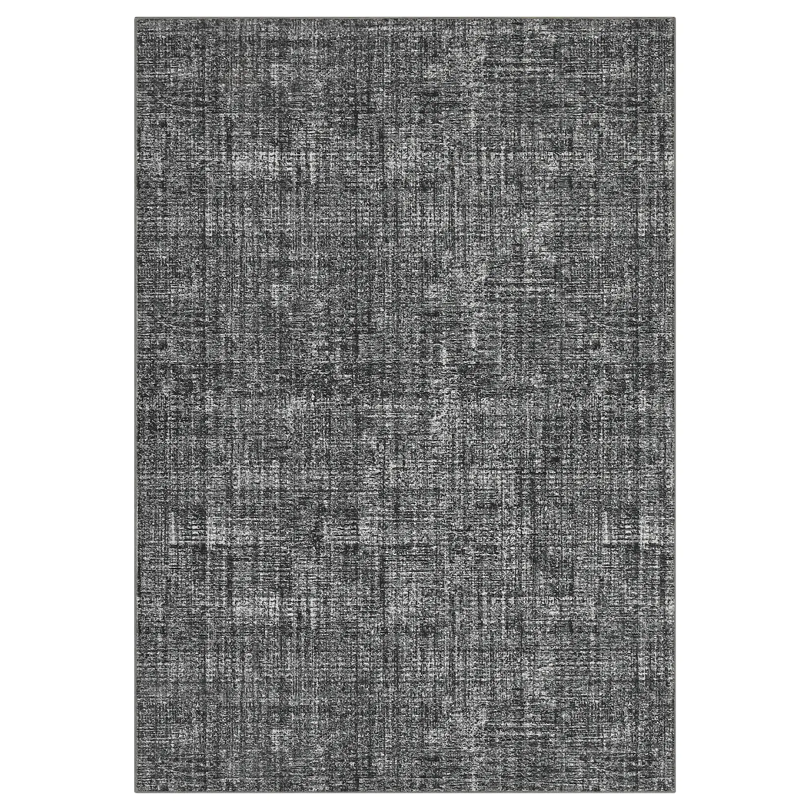 5 x 7 ft Polyester Dark Grey Rectangular Indoor Floor Rug, Durable Low Pile Minimalist Solid Modern Non-Slip Machine-Washable Rug for Living Room, Bedroom, Durable Area Rugs