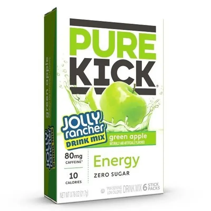 3x Pure Kick Energy Jolly Rancher Green Apple Drink Mix - Sweet Hydration Powder Beverage Pack