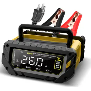 26-Amp Battery Charger, 6V/12V/24V Car Battery Charger & Maintainer, Trickle Charger for Lithium LiFePo4 Lead Acid (AGM/Gel/SLA..), Smart Deep Cycle Charger for Motorcycle Lawn Mower and Marine...