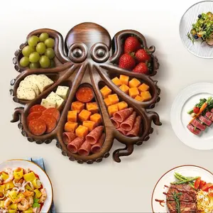 1 PC octopus cold dish platter, wooden octopus-shaped creative snack melon seed fruit platter, creative and unique cheese, meat, and fruit tray, Salad Serving Plates, a unique gift designed especially for seafood lovers.