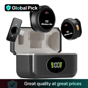 Wireless Microphone with Charging Case, USB Rechargeable Lavalier Microphone, Noise Cancelling Mic for Vlog Live Streaming, Audio