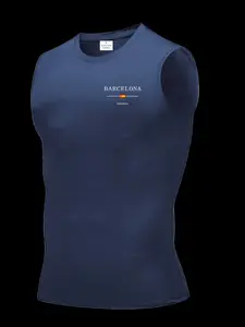 Men's Short Sleeve Sporty Top, Quick-Dry Breathable Slim Fit, Barcelona Print, Ideal for Gym, Running, Boxing, Outdoor Activities