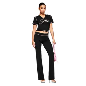2026 New Fashion TrendsTwo-piece Set Women's Colorblock Letter Print Zip Up Crop Jacket & High Waist Flare Leg Pants Casual Fashion Cozy Breathable Yoga Clothes Set Outfits for Yoga Gym Workout Ladies Sportswear for Fall