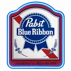 Pabst Blue Ribbon Label Neon Style LED Sign Officially Licensed Home Bar, Garage, and Man Cave Wall Decor