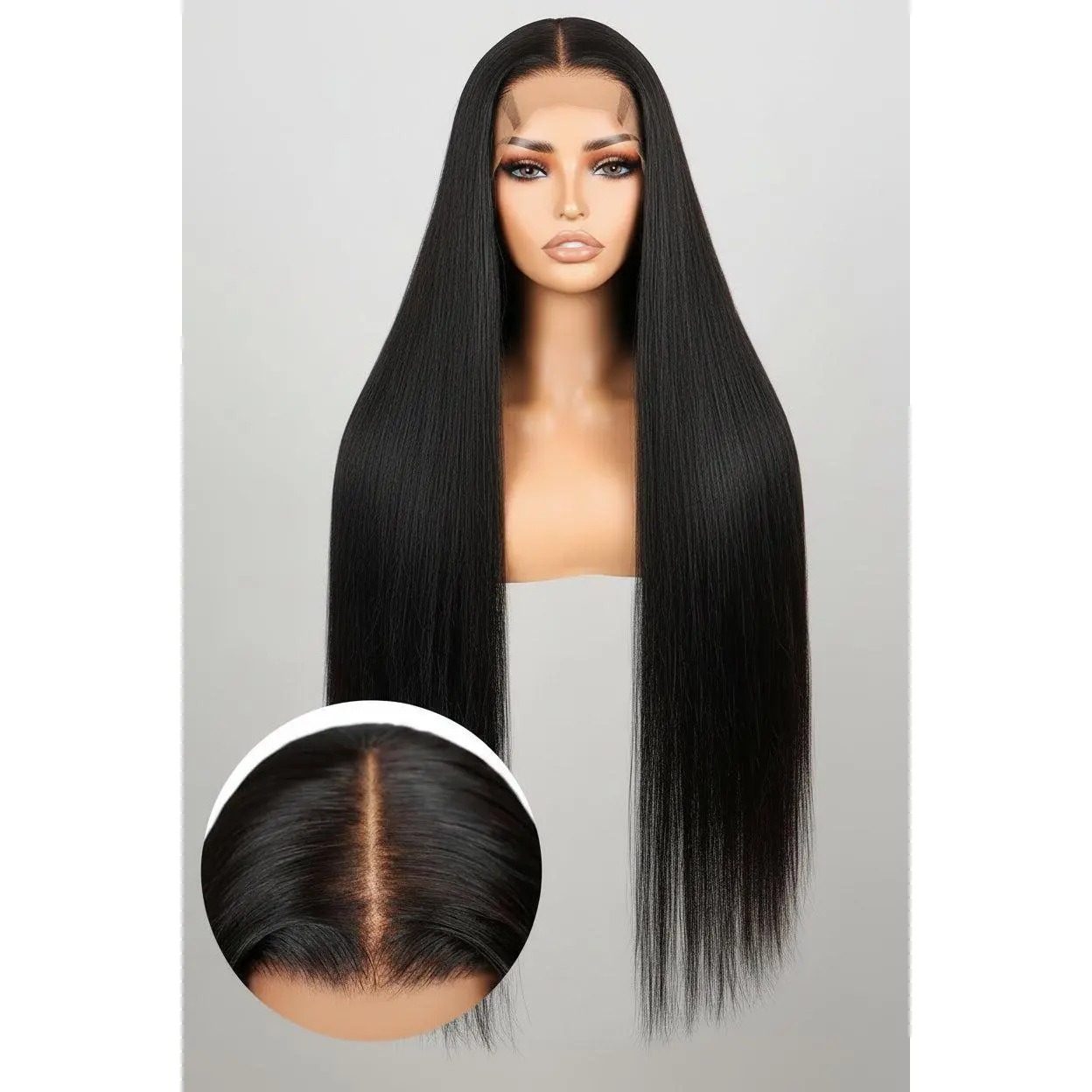 FLYBAO 5x6 Glueless 12A Closure Straight Wig, 100% Human Hair, 260% Density, Pre-Plucked, Pre-Cut, Bleached Knots, 22 Inch
