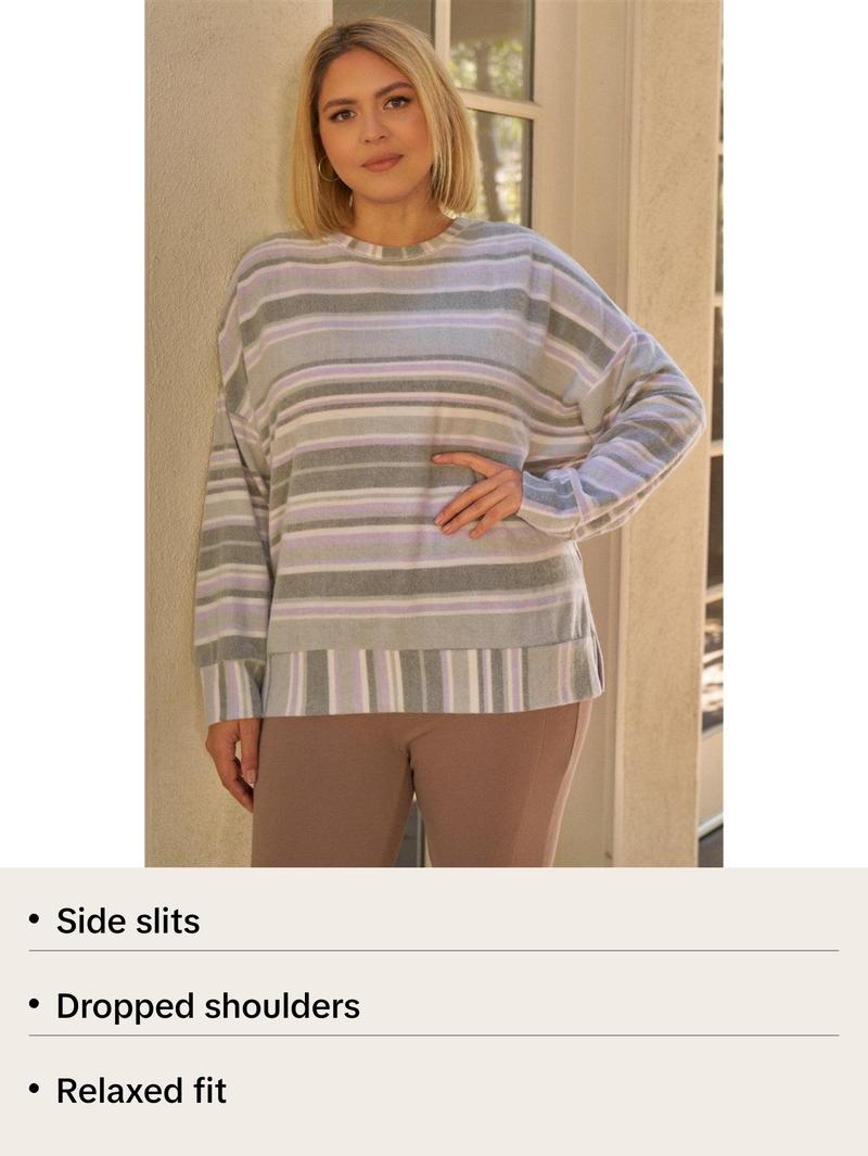 Plus Sage & Lavender Stripped Super Soft Sweatshirt