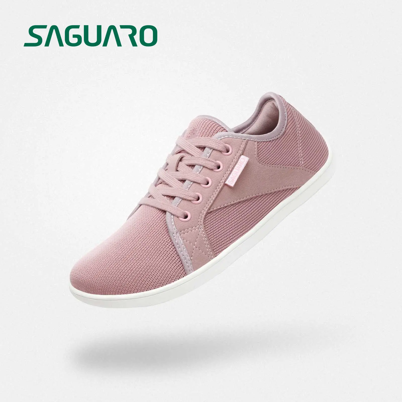 Saguaro Luck Unisex Wide Fit Style Low Top Barefoot Shoes - 0 Drop Sole, Breathable Vegan Mesh, Comfort Insoles, Optimal Relaxation Casual Athletic Trainers for Casual Wear (Pink), Lace-Up,sohochic
