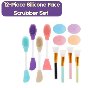 12-Piece Silicone Face Scrubber Set – Gentle Facial Cleansing Brushes & Pore Exfoliators for Deep Cleansing, Travel-Friendly Design Comfort Skincare