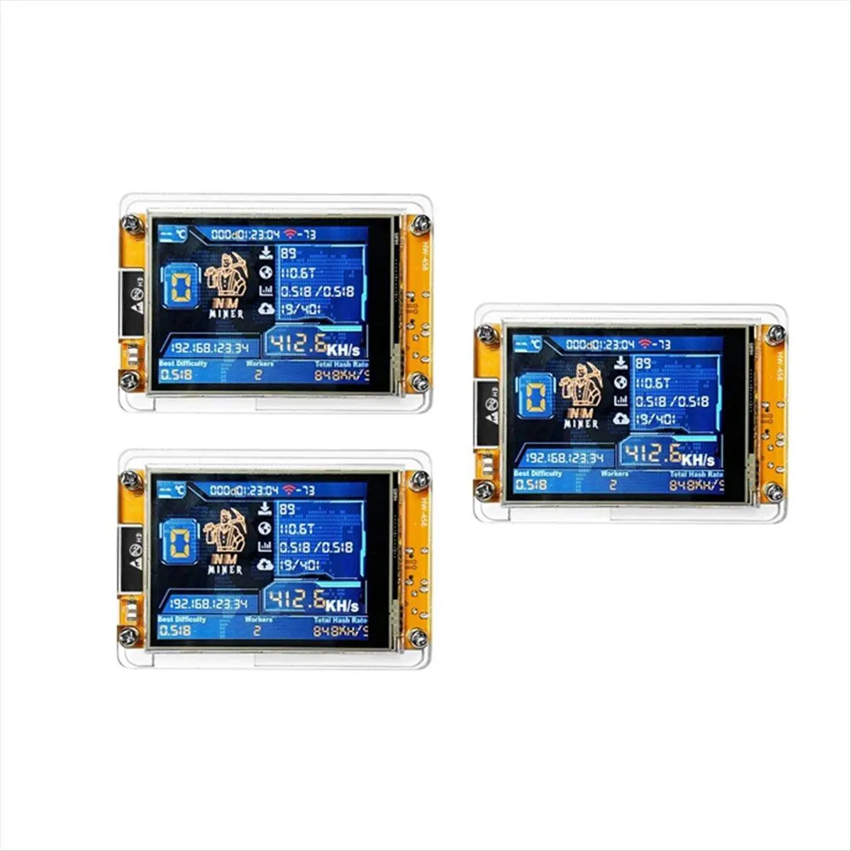 3Pcs Crypto Mining NerdMiner V2 Nerd Theme Set - Pre-Assembled, 411KH/S High Hashrate, ESP32 Chip, 2.8in Display, ESP32-2432S028R DROOM Car Exterior Decoration Accessory