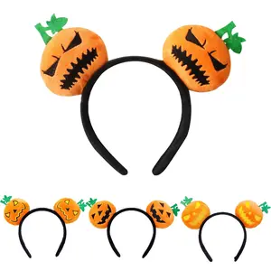 Pumpkin Headband Halloween Headwear Set of 4 Costume Accessories Adult Kids Orange Headpiece for Party Cosplay Treat or Trick Decoration
