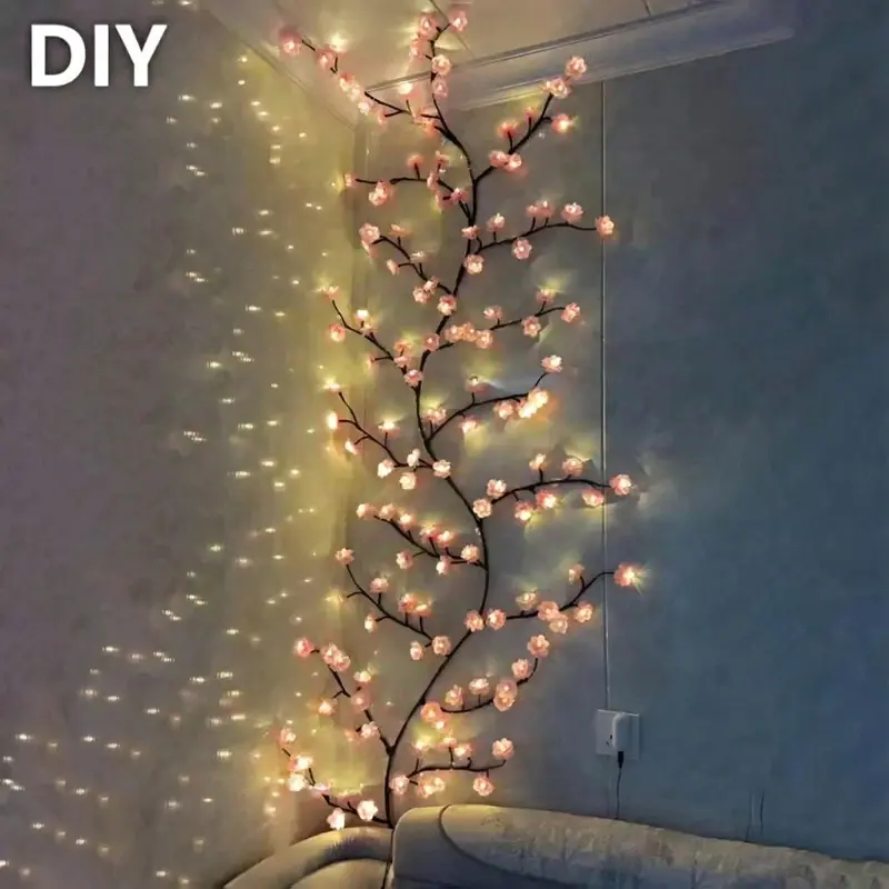 144-LED ABS Plastic Vine-Shape Cherry Blossom Fairy Lights Garland Branch, Multi-Holiday Mood Lighting, Unique Party Decorations, Living Room Decor for Home Flowers DIY Setup