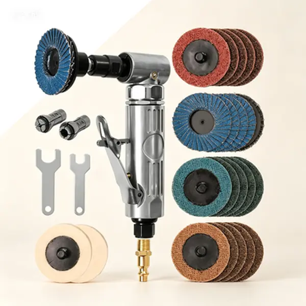 Pneumatic Die Grinder Kit for Grinding, 22 Pcs 2-Inch Roll Lock Sanding Discs, 1/4 Inch Right Angle Air Tool, Mini Angle Grinder for Polishing, Deburring, Compact Die Grinder with Sanding Discs