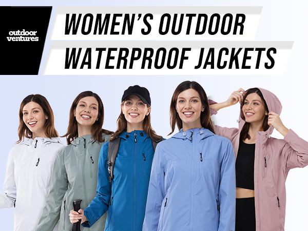 Outdoor Ventures Women's Packable Casual Polyester Long Sleeve Sporty Chic Waterproof Hooded Rain Jacket for Female Cycling Outdoor Ventures Women's Packable Casual Polyester Long Sleeve Sporty Chic Waterproof Hooded Rain Jacket for Female Cycling
