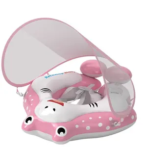 Summer Inflatable Pool Float Ring, Detachable Sunshade, Cute Ray Swim Ring, Kids Water Toy, Portable Swimming Accessories