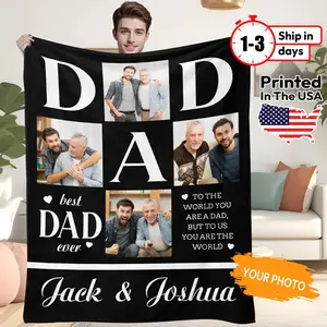 Custom Photo Blanket for Dad, Personalized Family Photos Blanket, Father's Day Gift Blanket, Gift for Dad, Gift for Him, blanket fathers day