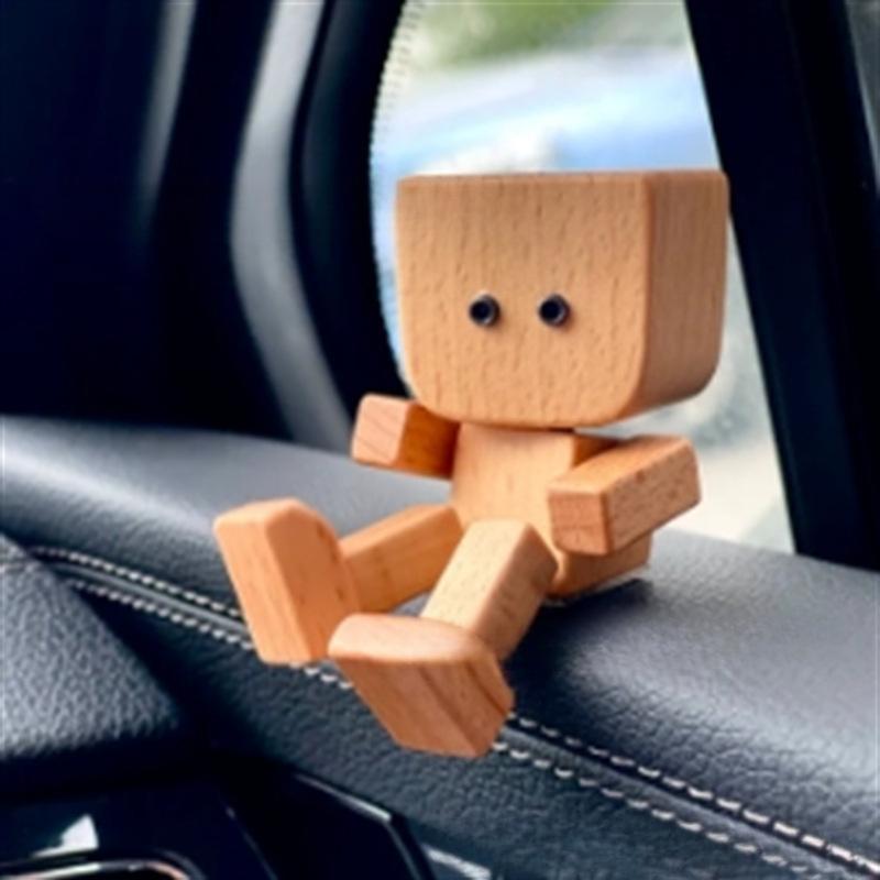 12-Piece Wooden Expression Figurine Set  DIY Leg-Shaking Desk & Car Ornaments  Natural Mini Decorations for Office & Home  Creative Birthday Gift & Art Collectible Kit with Tool & Carbon Brush