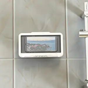 Wall-Mounted Waterproof Smartphone Holder Stand – No-Drill Wall-Mount Cellphone Holder – All-Season Waterproof Bathroom Holder – Shower Entertainment – 360° Rotation, Stable Phone Rack