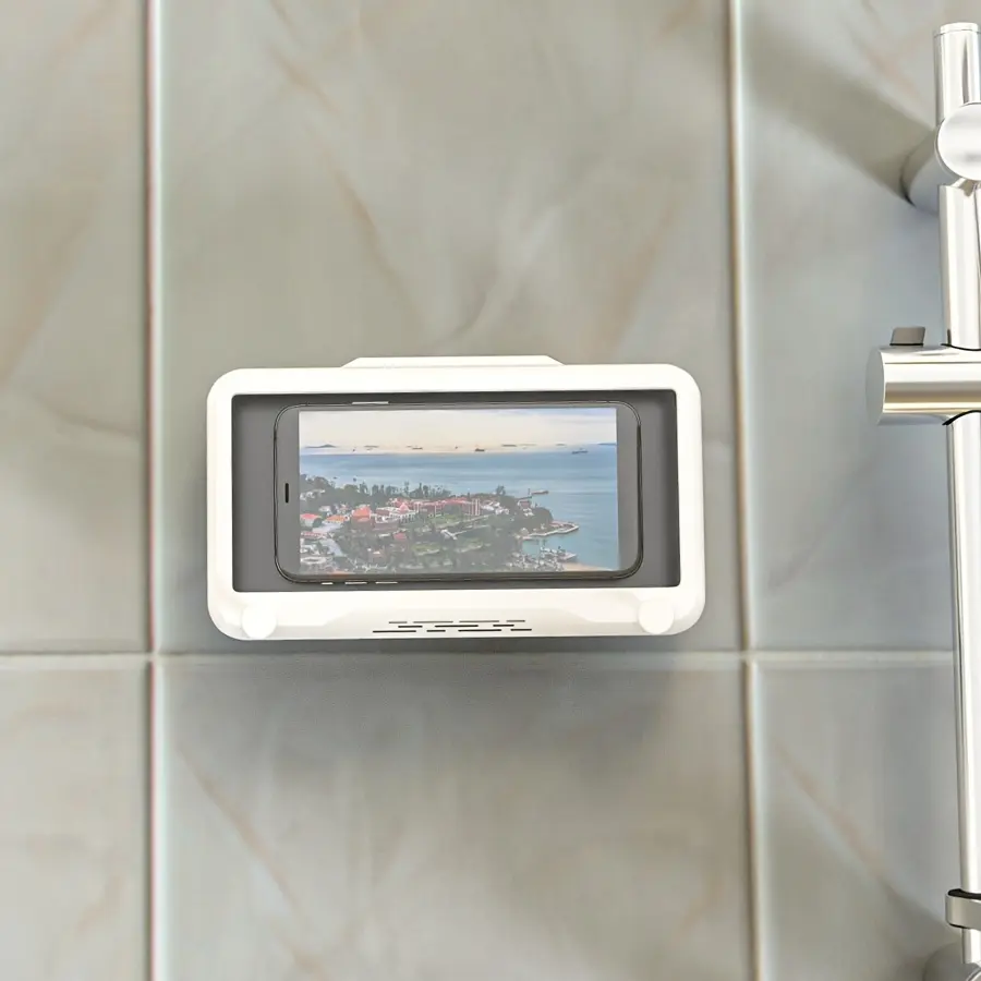 Wall-Mounted Waterproof Smartphone Holder Stand – No-Drill Wall-Mount Cellphone Holder – All-Season Waterproof Bathroom Holder – Shower Entertainment – 360° Rotation, Stable Phone Rack, Cell Phone Mounts, Stable Phone Holders