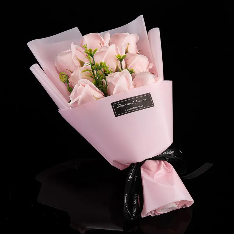 Lightweight Shiny Satin Artificial Mini Red Rose Bouquet with Black Packaging & Ribbon Bow, Decorative Floral Decor Centerpiece, Valentine's/Mother's Day Gift for Bridesmaids, Handheld Photography Accessory